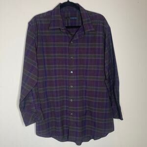 Zachary Prell Purple Tan Plaid Shirt Button Up Sz XL